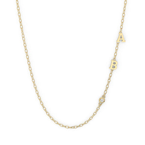 Asymmetrical Diamond Bezel Multi-Initial Necklace | 10k Gold