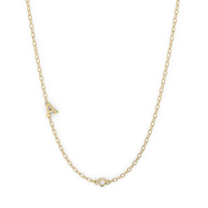 Asymmetrical Diamond Bezel Single-Initial Necklace | 10k Gold