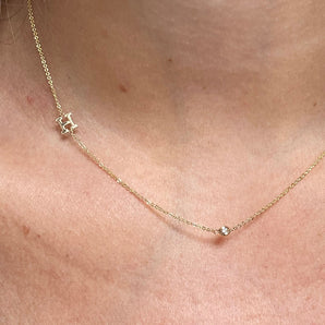 Asymmetrical Diamond Bezel Single-Initial Necklace | 10k Gold