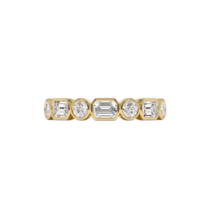 Bezel Set Emerald and Round Half Eternity Ring