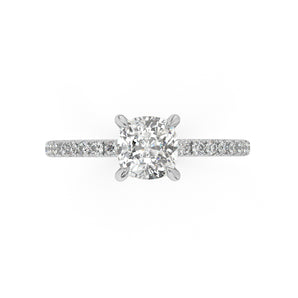 Partial Pave Hidden Halo Cushion Cut Engagement Ring