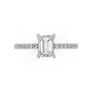 Partial Pave Hidden Halo Emerald Cut Engagement Ring