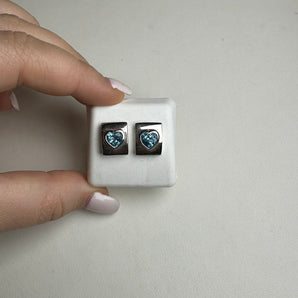 Blue Topaz Heart Stud Earrings