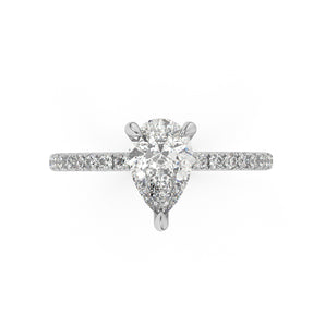 Partial Pave Hidden Halo Pear Cut Engagement Ring