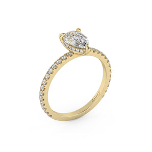 Partial Pave Hidden Halo Pear Cut Engagement Ring