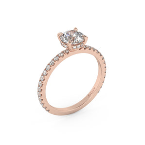 Partial Pave Hidden Halo Round Cut Engagement Ring