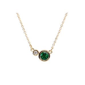 Emerald & Diamond Duo Necklace | 14k Yellow Gold