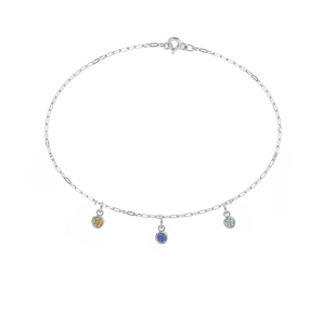 Three Birthstone Charm Bracelet | Sterling Silver
