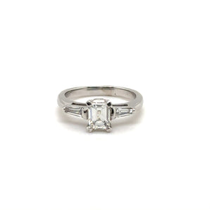 1.02ctw Natural Emerald Cut & Tapered Baguettes Engagement Ring