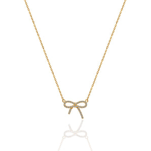 CZ Pave Ribbon Bow Necklace