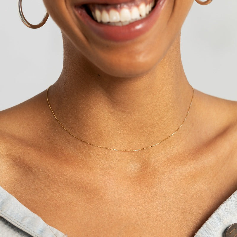 Mini Box Chain Mini Box Chain Necklace | Dainty Diamond Solid Gold Chains